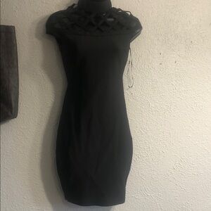 Fashion Nova Black Mini Dress with Lattice Neckline